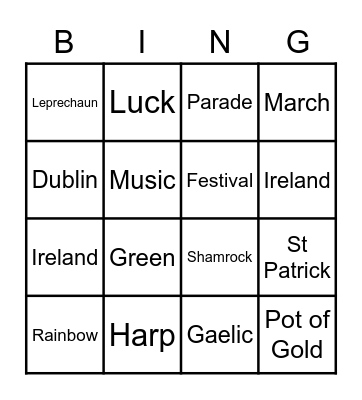Ireland Bingo Card