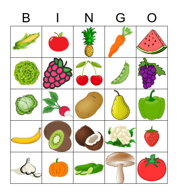 Fruits and Vegetables Bingo Card