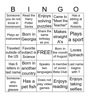 Getting To Know You! Bingo Card