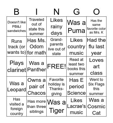 Kirkland's Bingo Card