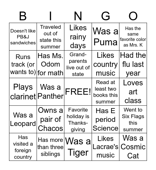 Kirkland's Bingo Card