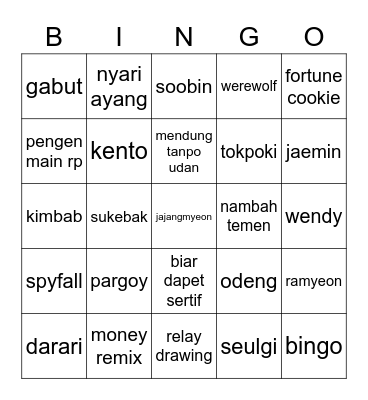 punya kento Bingo Card