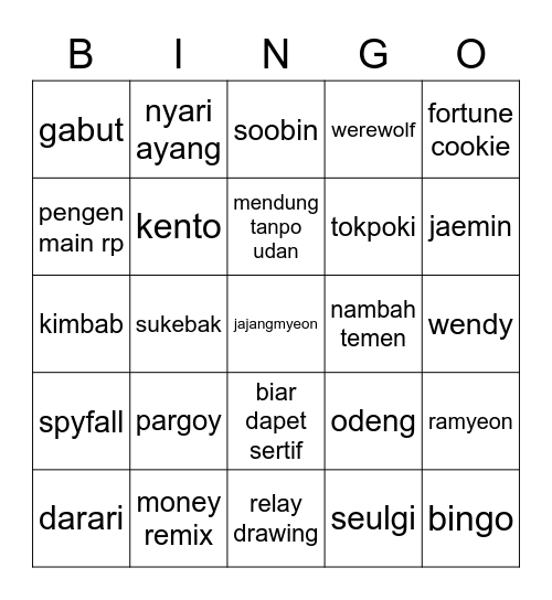 punya kento Bingo Card