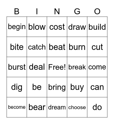 Irregular  verbs - 1-24 Bingo Card