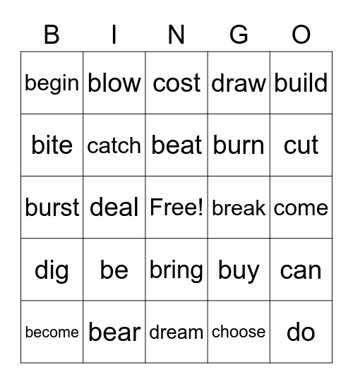 Irregular  verbs - 1-24 Bingo Card