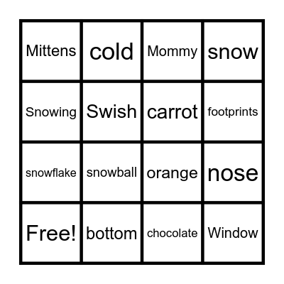 Amy Loves the Snow Bingo Card