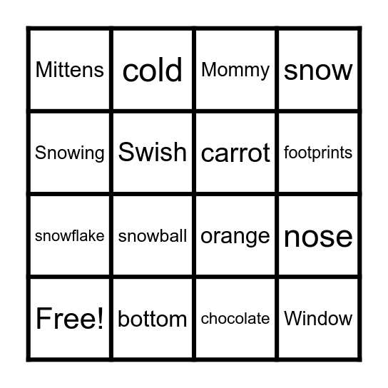 Amy Loves the Snow Bingo Card