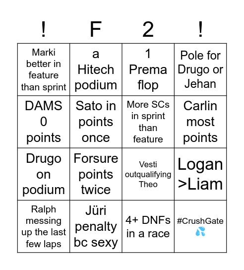 F2 Rawe Ceek Bingo Card