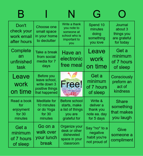 Staff Wellness Challenge Bingo Card