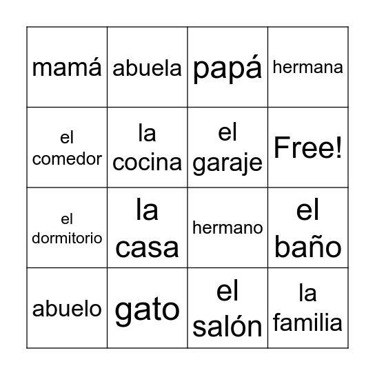 partes de la casa Bingo Card