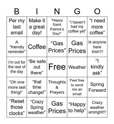 Phrases I will hear this week Bingo Card