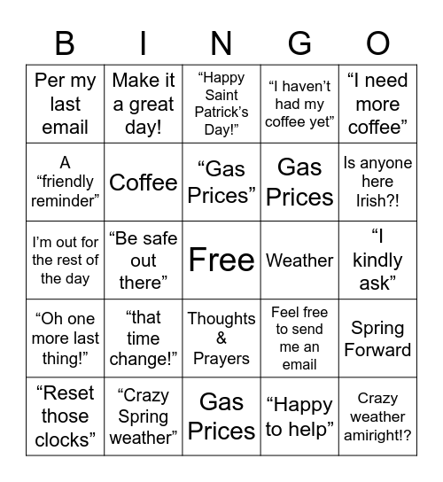 Phrases I will hear this week Bingo Card