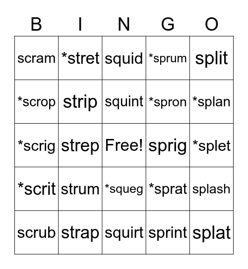 3 Letter S blend Bingo Card
