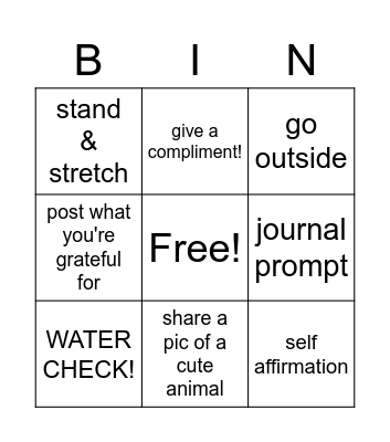 Wellness Week Bingo Card