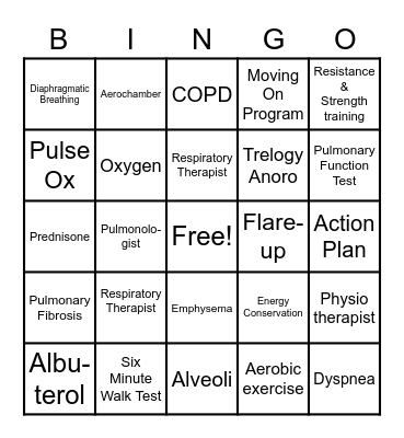 Pulmonary Rehab Bingo Card
