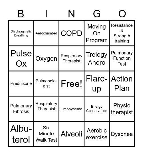 Pulmonary Rehab Bingo Card