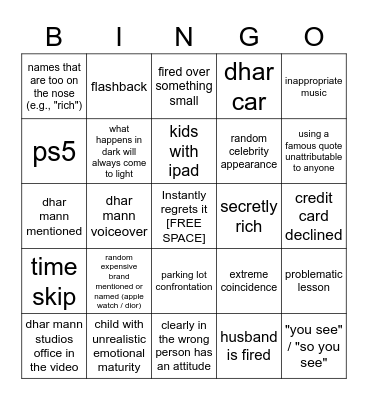 Dhar Mann Bingo v2 Bingo Card