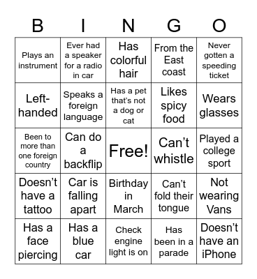 Get to Know You Bingo Card