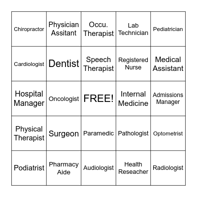 Medical Bingo! Bingo Card