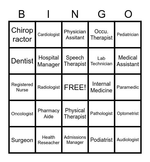 Medical Bingo! Bingo Card