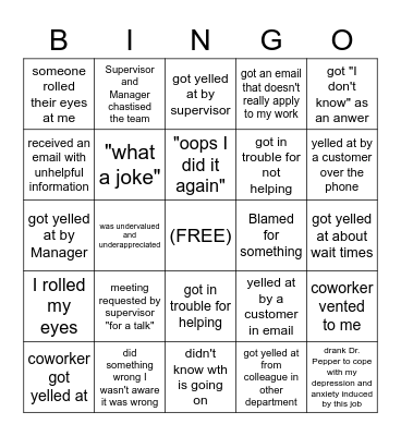 Toxic Work Bingo Card