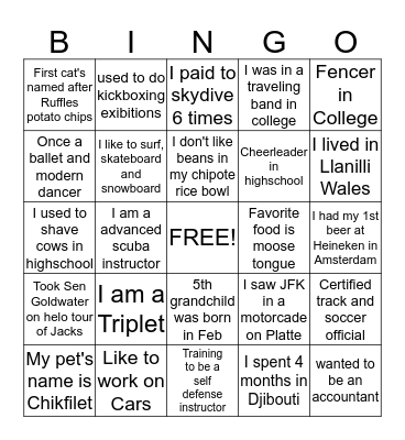 GUESS WHO BINGO Card