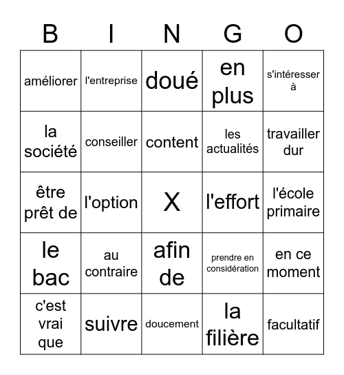 Vocabulaire A Bingo Card