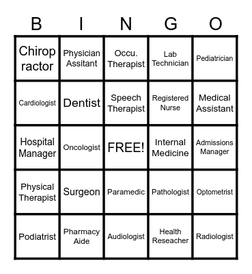 Medical Bingo! Bingo Card