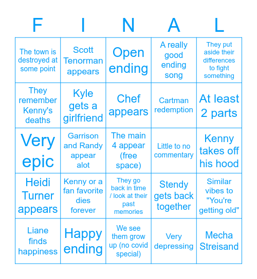 South Park Grand Finale Wish-Bingo Card