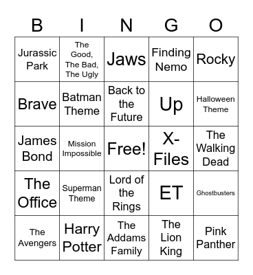 Movies and TV Shows Bingo Card