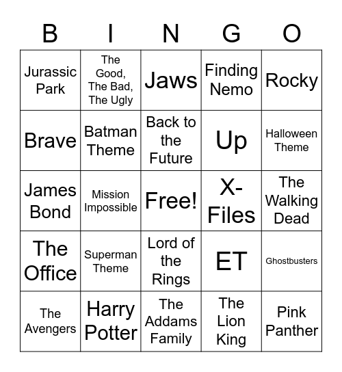 Movies and TV Shows Bingo Card
