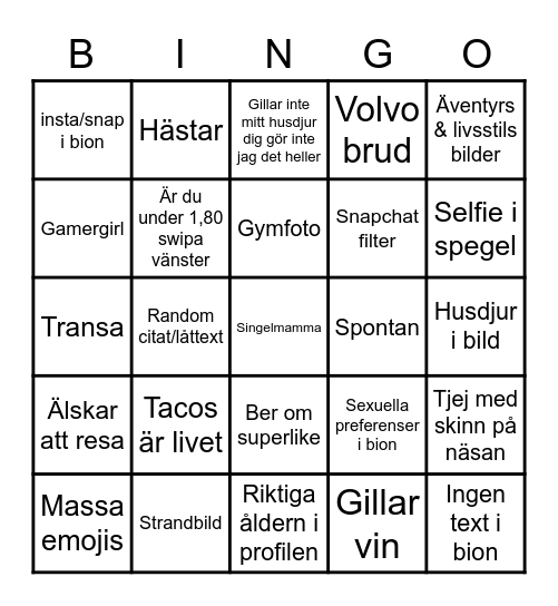 Tinder Bingo Card