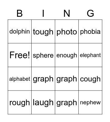 gh/ph Digraph  "f" sounds BINGO Card