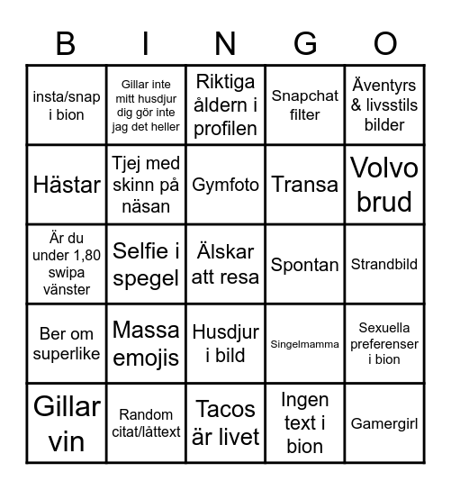 Tinder Bingo Card