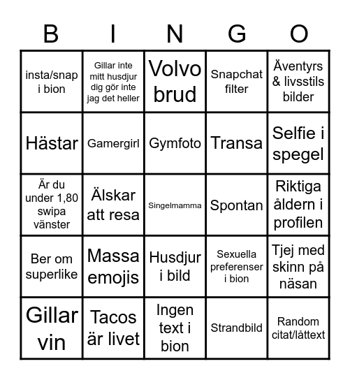 Tinder Bingo Card