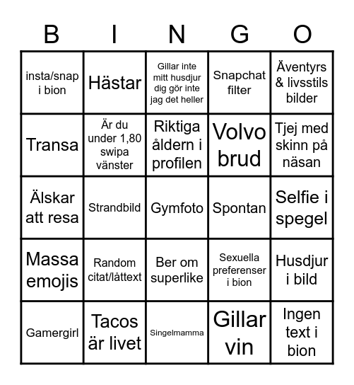 Tinder Bingo Card