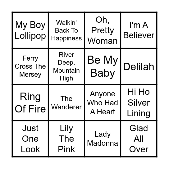 Swinging 60s Bingo Card