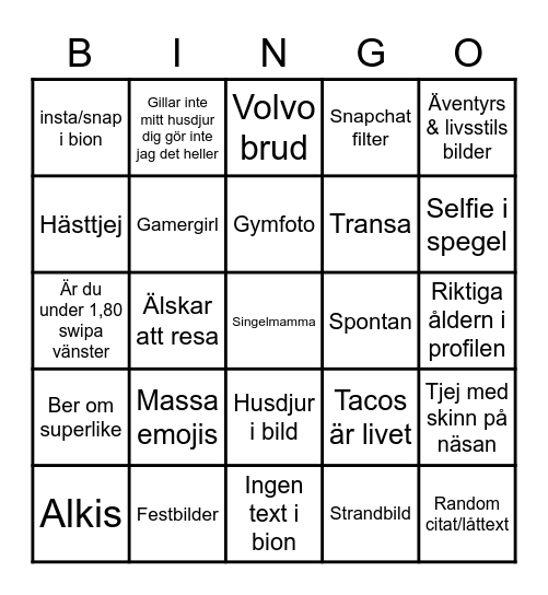 Tinder Bingo Card