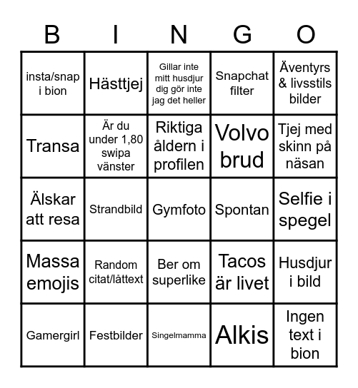 Tinder Bingo Card