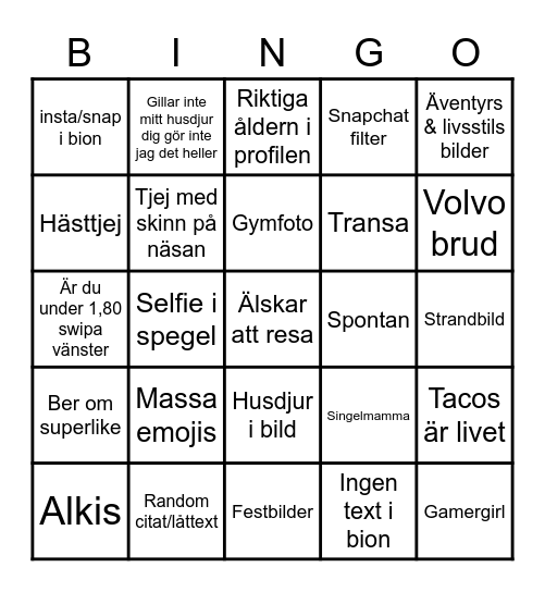 Tinder Bingo Card