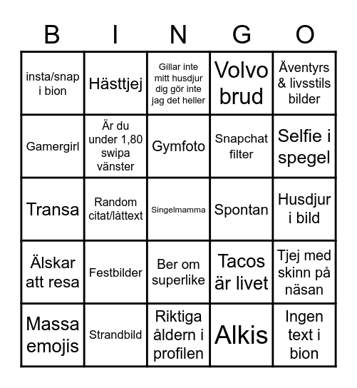 Tinder Bingo Card