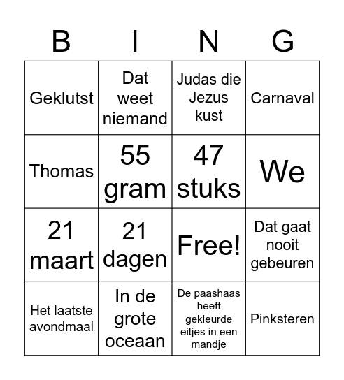 Paasbingo groep 6/7/8 Bingo Card