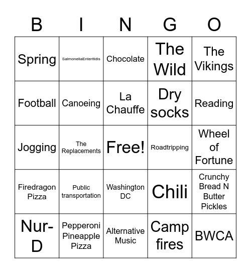 The Likes of Dave Bingo Card