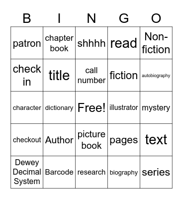 Library Vocabulary Bingo Card