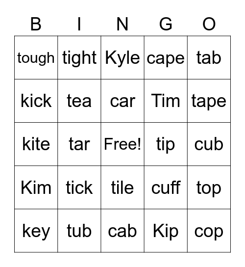 Initial Minimal Pair Fronting Bingo Card