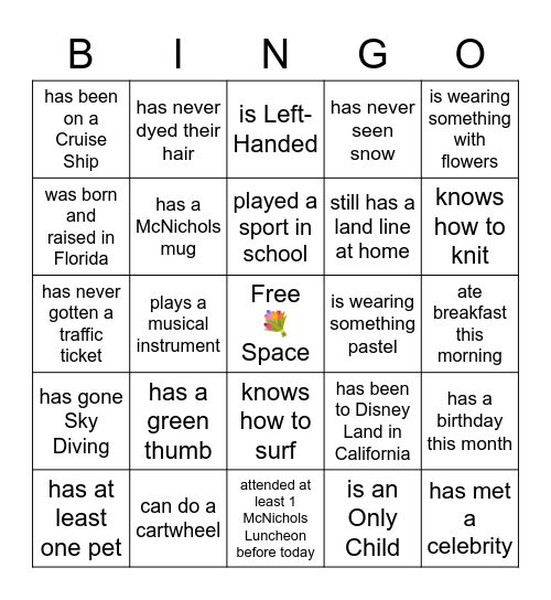 SPRING BINGO - Find Someone Who... Bingo Card