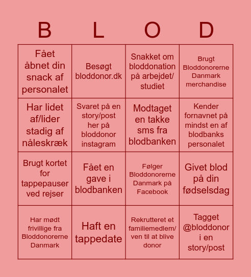 Bloddonor Bingo Card