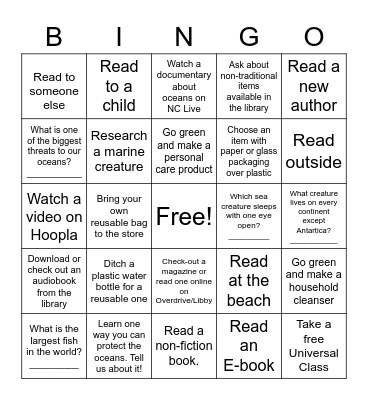 2022 "Oceans of Possibilities" Summer Reading Program Bingo Card