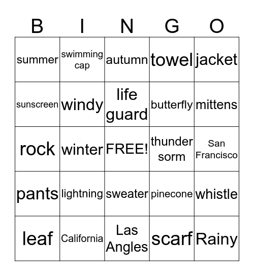 Nature Bingo Card