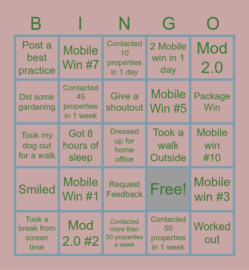 Q1 Finish Line Bingo Card